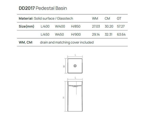 Dea Design Pedestal Basin Раковина 45х45х90см., напольная, без отв., цвет: grey. DD2017 450 3