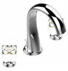 THG Petale de Cristal clair lisere dore Смеситель для раковины, 3 отв., цвет: хром/прозрачный хрусталь с золотым декором. U6E-A02-151