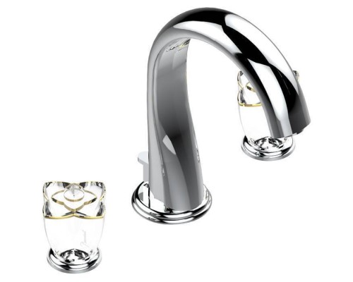 THG Petale de Cristal clair lisere dore Смеситель для раковины, 3 отв., цвет: хром/прозрачный хрусталь с золотым декором. U6E-A02-151 THG Petale de Cristal clair lisere dore Смеситель для раковины, 3 отв., цвет: хром/прозрачный хрусталь с золотым декором. U6E-A02-151