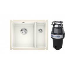 Комплект Мойка Blanco Subline 350/150-U глянцевая белая, с отводной арматурой InFino + Измельчитель KUCHENSTERN Muhle