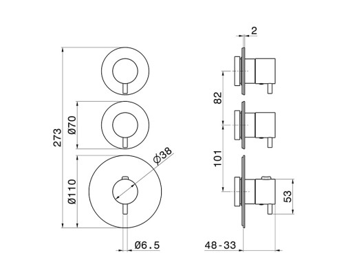 Newform XT Смеситель для душа, термостатический, с переключателем на 2 потока с отдельными ручками запорного вентиля, цвет: хром. 67609E.21.018