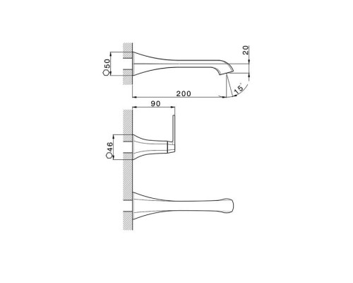 Cisal Cherie Смеситель на раковину на 3 отверстия из стены, излив 200 мм,внешняя часть, цвет: золото. CF0135107C