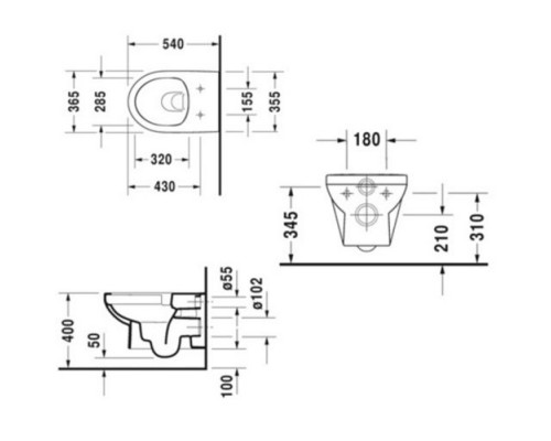 Duravit DuraStyle Комплект: подвесной унитаз Basic Rimless 256209 36.5х54см.+ сиденье с автоматическим закрыванием 002079. 45620900A1 (256209+002079)