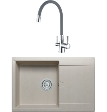 Комплект Мойка кухонная Polygran Gals 760 серая + Смеситель Lemark Comfort LM3075C-Gray с гибким изливом, хром, серый