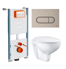 Комплект Унитаз подвесной Grohe Bau Ceramic 39351000 безободковый, альпин-белый + Инсталляция VitrA V-Fix Core 732-5800-01PV + Кнопка Root Round 740-2295 никель