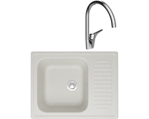 Комплект Мойка кухонная Domaci Болонья М-15-001 белая + Смеситель Ливорно