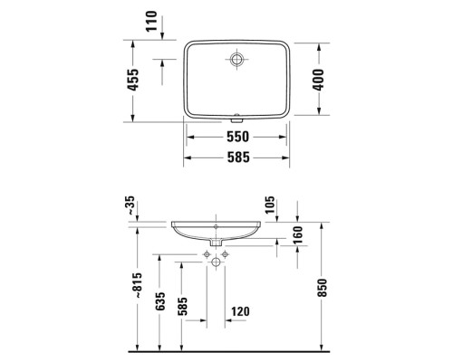 Duravit No 1 Раковина 55х40см., встраиваемая снизу, без отв., с переливом, цвет: белый глянцевый. 03945500282/03955500282