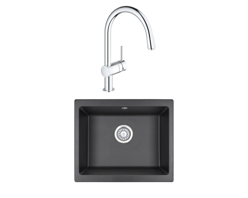 Комплект Мойка Granula 5551, черный + Смеситель Grohe Minta 3291800E хром