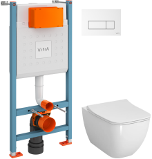 Комплект Унитаз подвесной VitrA Shift 7742B003-0075 белый глянцевый + Крышка DIWO Шифт 0405 с микролифтом + Инсталляция V-Fix Core 732-5800-01 + Кнопка Root Square 740-2300 белая глянцевая
