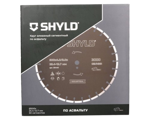 Круг алмазный SHYLD сегментный по асфальту, свежему бетону 500х25,4 мм(30440) Круг алмазный SHYLD сегментный по асфальту, свежему бетону 500х25,4 мм(30440)