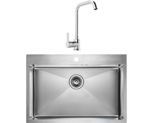 Комплект Мойка кухонная Paulmark Kroner PM217551-BS брашированная нержавеющая сталь + Смеситель MEGA Ege MG-PL10 хром
