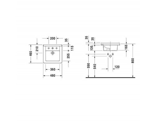 Duravit Starck 3 Раковина 48x46.5 см, 1 отв., шлифованная, с переливом, цвет: белый. 0303480022