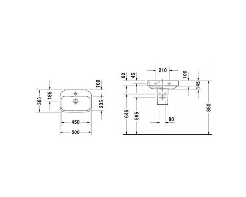 DURAVIT Happy D.2  Раковина 50х36 см, 1 отв., со слив-переливом, цвет: белый. 0709500000