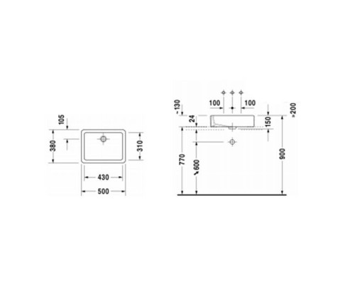 Duravit Vero Раковина 50х38 см, без отв., без перелива, цвет: белый. 0455500000
