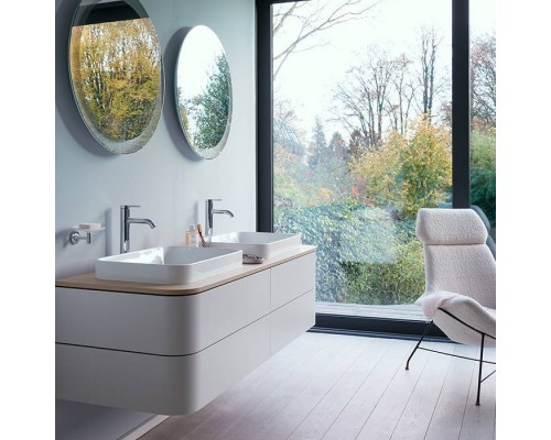Duravit Happy D.2 Plus Тумба подвесная 160x55x40.8см с 2 раковинами, 4 ящика, цвет: nordic white satin matt/mediterrenean oak. 2359600000,  HP032HB7171,  HP4974B3939