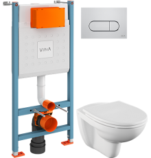Комплект Унитаз подвесной Norm Fit 6855B099-1777 + Крышка VitrA Norm 84-003-749 с микролифтом + Инсталляция V-Fix Core 732-5800-01 с кнопкой смыва Root R 740-2280 хром