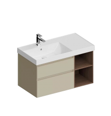 Тумба с раковиной KERAMA MARAZZI Cubo 90, левая лимо матовая, структурированный орех