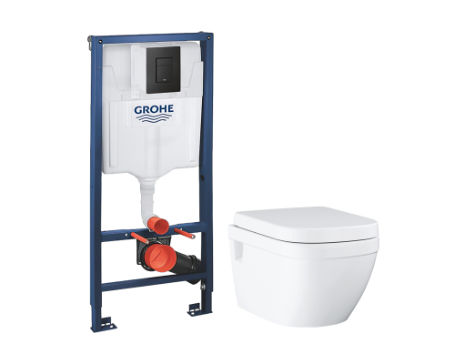 Комплект Унитаз подвесной Grohe Euro Ceramic 39703000 безободковый + Инсталляция Solido 38811KF0 3 в 1 с кнопкой смыва Комплект Унитаз подвесной Grohe Euro Ceramic 39703000 безободковый + Инсталляция Solido 38811KF0 3 в 1 с кнопкой смыва
