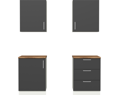 Кухонный гарнитур Domaci Болонья 180 см, фасад графит, ручка хром, столешница дуб вотан KUH-708313