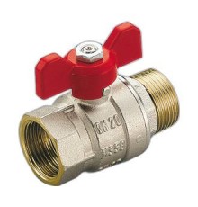 Шаровой кран Tiemme MISTRAL резьба Н/В 3/4  с ручкой-бабочкой красного цвета. 2360006