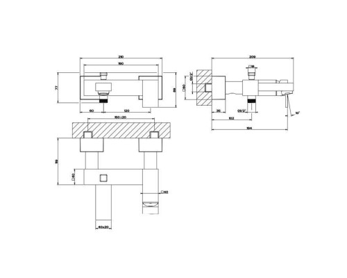 Gessi Rettangolo Смеситель для ванны, настенный, цвет: черный. 20013#299