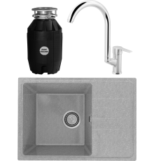 Комплект Мойка кухонная Practik PR-M 600-003 светло-серая + Смеситель MEGA Snow MG-SH03 хром + Измельчитель Bone Crusher BC 810-AS