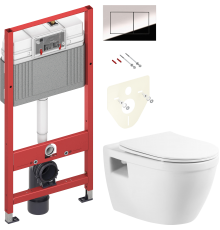 Комплект Унитаз подвесной BelBagno Loto BB070CHR/SC безободковый + Инсталляция TECE Now 9400412 4 в 1 с кнопкой смыва