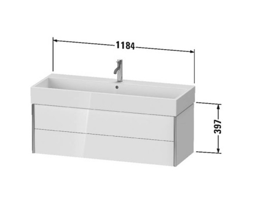 Duravit XViu Тумба подвесная 118.4x45.4x39.7см, с раковиной, 2 ящика, цвет: белый глянцевый/champagne matt. 2350120000,  XV43380B122