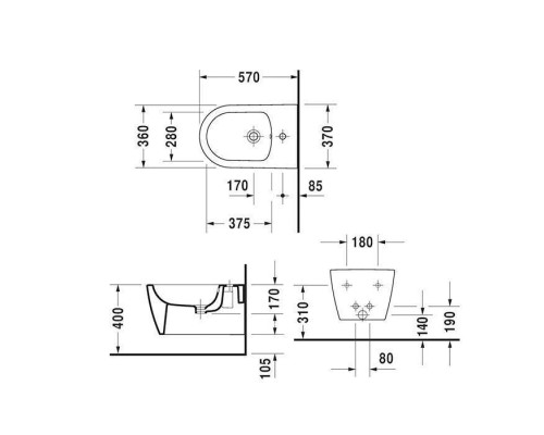 Duravit Me by Starck Биде подвесное 57х37см., с 1 отв., с креплением, с покрытием WonderGliss, цвет: белый. 22881500001 Duravit Me by Starck Биде подвесное 57х37см., с 1 отв., с креплением, с покрытием WonderGliss, цвет: белый. 22881500001