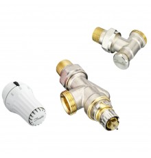 Комплект радиаторного терморегулятора Danfoss RAE, RA-N UK, RLV-S угловой наружная резьба, Ду 15 013G2205