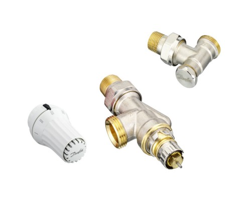 Комплект радиаторного терморегулятора Danfoss RAE, RA-N UK, RLV-S угловой наружная резьба, Ду 15 013G2205