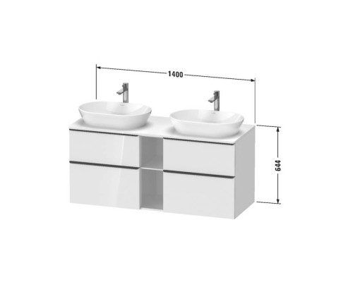 Duravit D-Neo Тумбочка подвесная 64.4x140x55 см, 2 раковины, 2 ящика, цвет: белый высокоглянцевый. 0379600000,  DE4970B2222