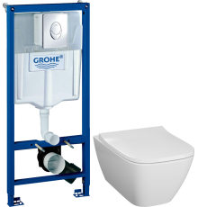 Комплект Унитаз подвесной Geberit Smyle Square 500.683.01.1 + Инсталляция Grohe Rapid SL 38721001 3 в 1 с кнопкой смыва