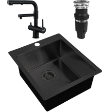 Комплект Мойка кухонная Zorg Light ZL R 450510 GRAFIT + Смеситель Sanitary SZR-3216 Grafit графит + Измельчитель Bone Crusher BC 610-AS