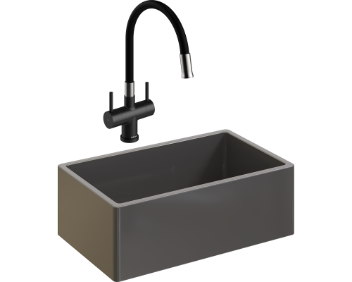 Комплект Мойка кухонная Domaci Сиена 50276-112 антрацит + Смеситель Ливорно WFD04023 черный