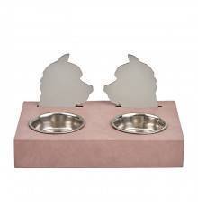 ADJ Подставка с мисками Dog, хром, 40x22xH7.5 см., цвет: пепельная роза/устричный. 1571D.07/02