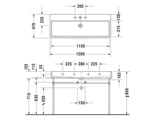 Duravit Vero Air Раковина 120х47см., подвесная, c 3 отв., с переливом, цвет: белый. 2350120025