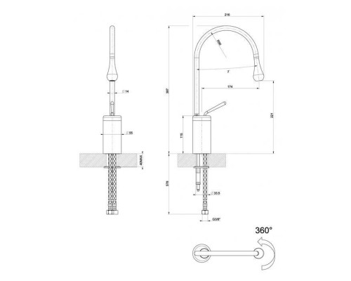Gessi Goccia Смеситель для раковины на 1 отверстие, высокий, излив 174мм R=90, цвет: black XL. 33604#299