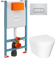 Комплект Унитаз подвесной Ceramicanova Forma CN3011 с микролифтом + Инсталляция VitrA V-Fix Core 732-5800-01 с кнопкой смыва Root R 740-2280 хром