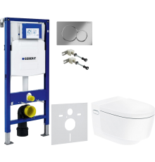 Комплект Унитаз подвесной Geberit AquaClean Mera Comfort 146.214.11.1 с системой удаления запахов, альпийский белый + Крепления Duofix 111.815.00.1 к стене + Шумоизоляция 156.050.00.1 + Инсталляция UP 320 111.300.00.5 + Кнопка Sigma 01 115.770.21.5 хром