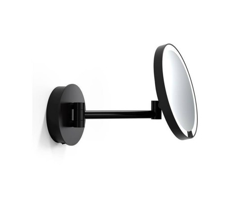 Decor Walther Round Just Look WR Косметическое зеркало 21.5см, подвесное, увел. 5x, подсветка LED на аккумуляторе, цвет: черный матовый. 0125660