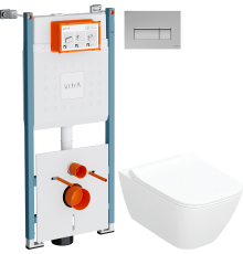Комплект Унитаз подвесной Geberit Smyle Square 500.685.01.1 + Инсталляция VitrA V-Fix Core 732-5800-01PV + Кнопка Root Square 740-2380 хром