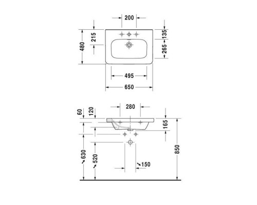 Duravit DuraStyle Раковина 65х48 см, без отв., с переливом, цвет: белый. 2320650060
