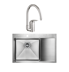 Комплект Мойка Paulmark Kroner PM217851-BSL брашированная нержавеющая сталь L + Смеситель Grohe Euroeco