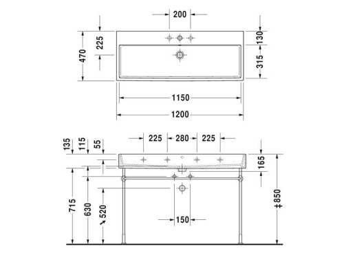 Duravit Vero Air Раковина накладная 120х47см, с 3 отв., без перелива, цвет: белый. 2350120044