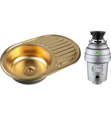 Комплект Мойка Zorg Inox PVD SZR-7750 bronze + Измельчитель Inox D