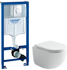 Комплект Унитаз подвесной Ceramicanova UP Rimless CN4007 белый + Инсталляция Grohe Rapid SL 38721001 3 в 1 с кнопкой смыва