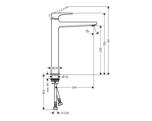 Hansgrohe Metropol Смеситель для раковины 260, на 1 отв, с донным клапаном, излив 204мм, цвет: шлифованный черный хром. 32512340 Hansgrohe Metropol Смеситель для раковины 260, на 1 отв, с донным клапаном, излив 204мм, цвет: шлифованный черный хром. 32512340