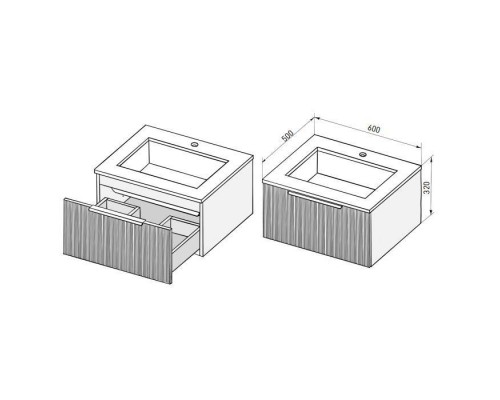 Salini Touch Тумба подвесная 60х50х32см., с раковиной, 1 ящик, верт. фрез., цвет: Grey. T600V1GON206