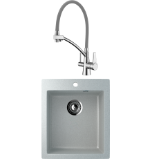 Комплект Мойка кухонная Ulgran U-404 -310 серая + Смеситель Lemark Comfort LM3071C-Gray с гибким изливом, хром, серый